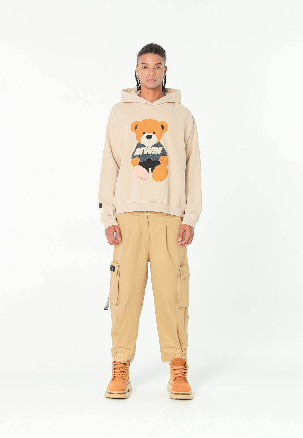 Sudadera con capucha con parche Teddy de canvas en el frontal | MWM [PS_COLORS:BEIGE]