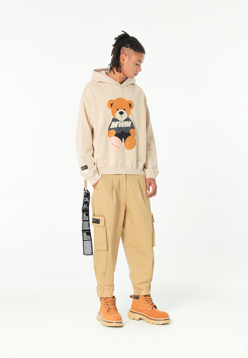 Sudadera con capucha con parche Teddy de canvas en el frontal | MWM [PS_COLORS:BEIGE]