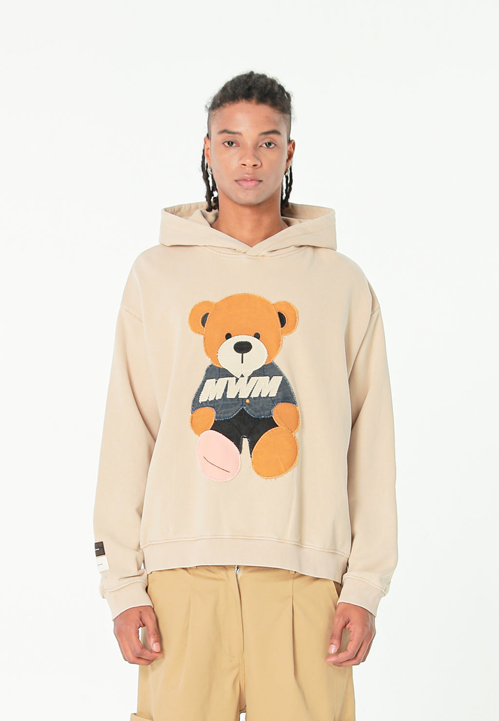 Sudadera con capucha con parche Teddy de canvas en el frontal | MWM [PS_COLORS:BEIGE]