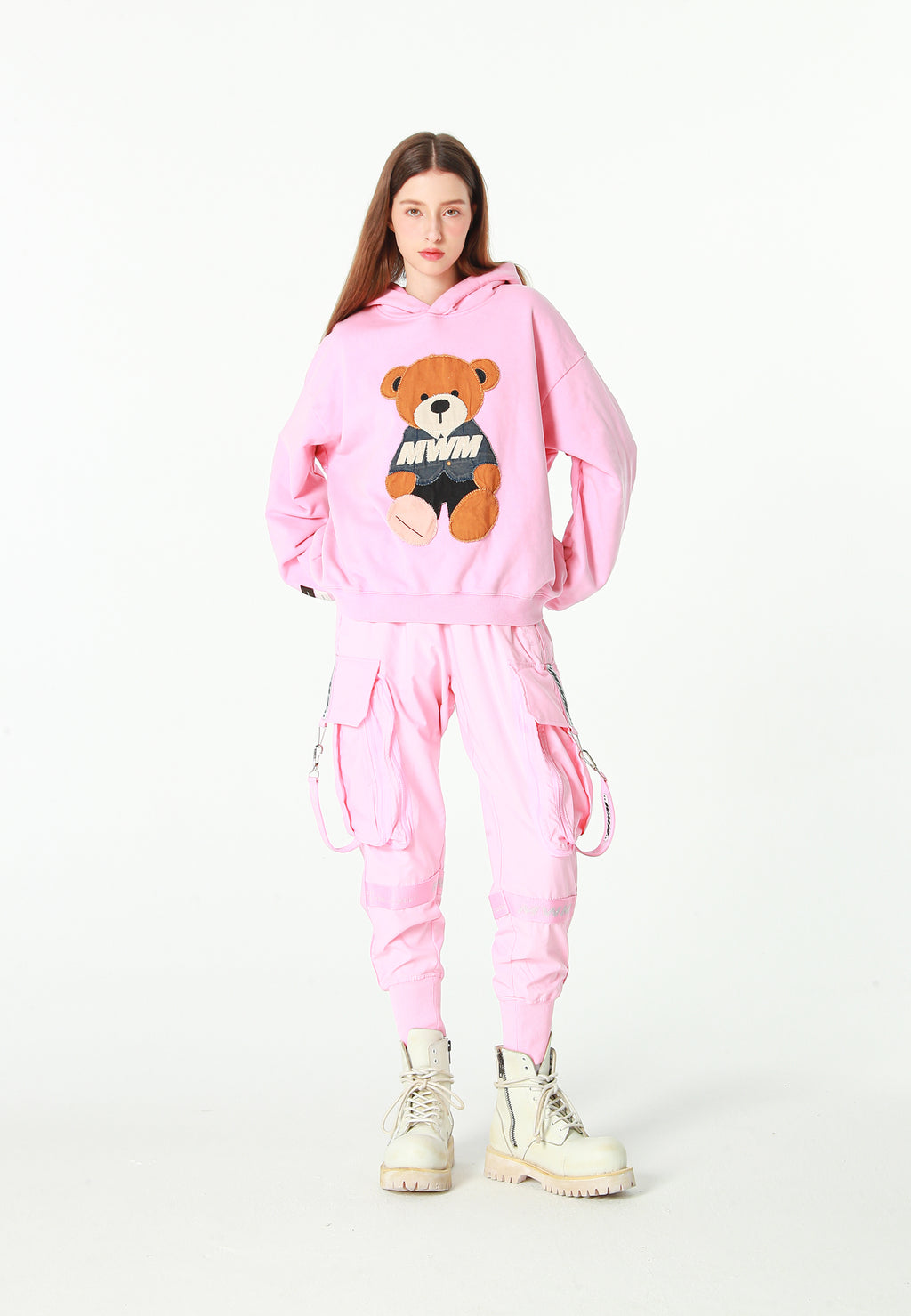 Sudadera con capucha con parche Teddy de canvas en el frontal | MWM [PS_COLORS:PINK]