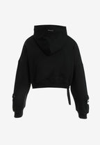 Sudadera corta con capucha de mujer TEDDY Mike Bag con gran parche frontal y detalles en mangas | MWM [PS_COLORS:BLACK]
