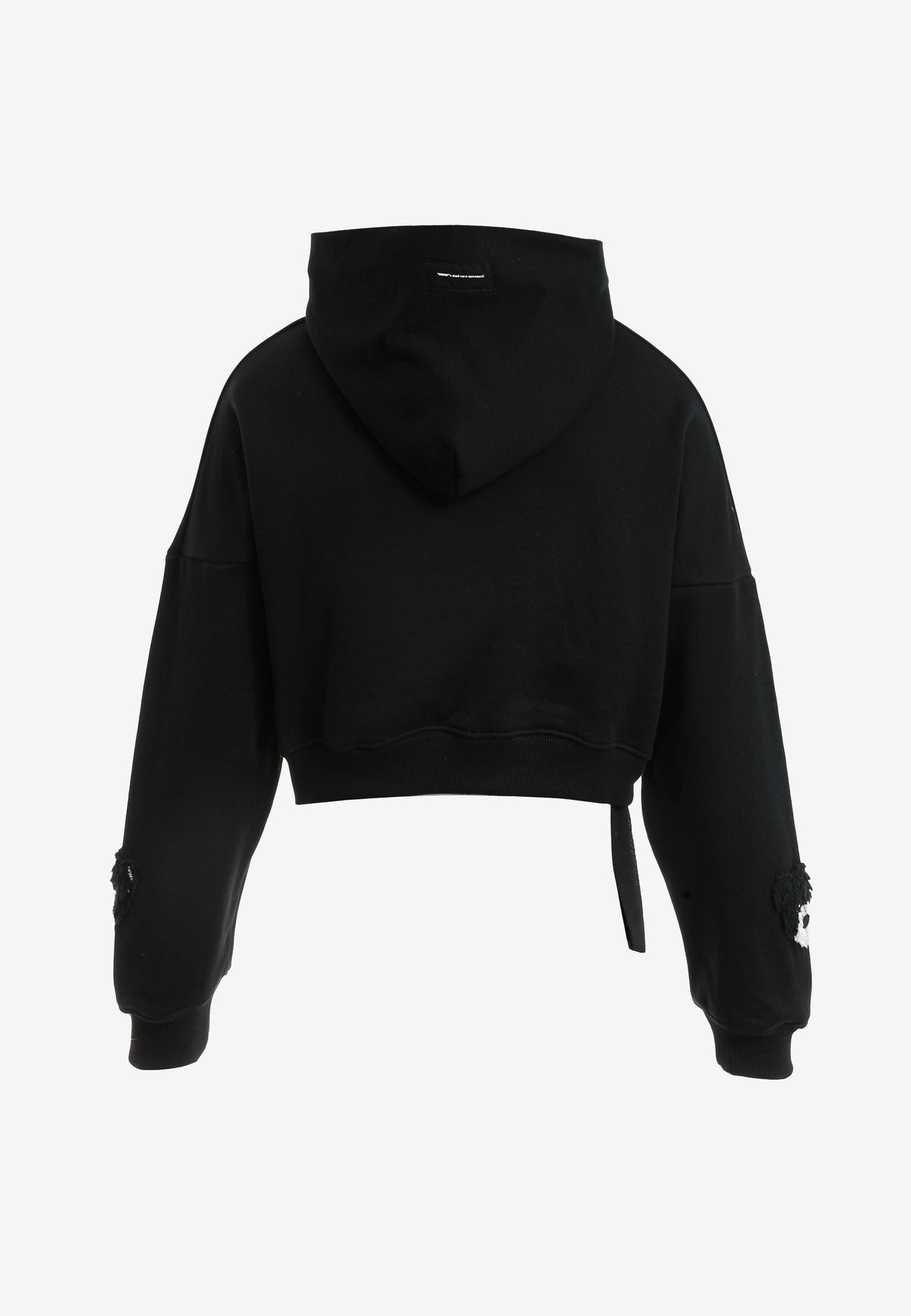 Sudadera corta con capucha de mujer TEDDY Mike Bag con gran parche frontal y detalles en mangas | MWM [PS_COLORS:BLACK]