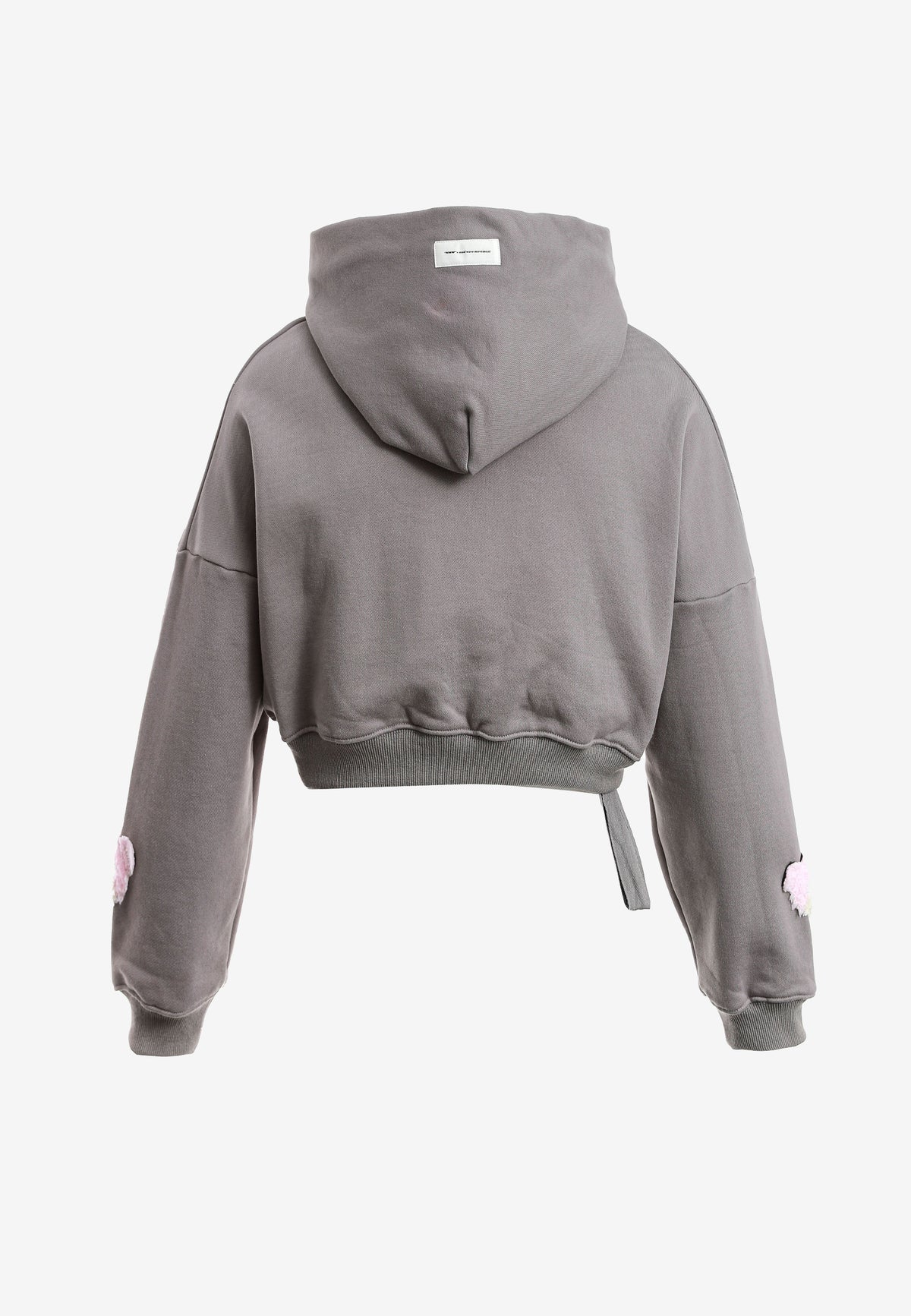 Sudadera corta con capucha de mujer TEDDY Mike Bag con gran parche frontal y detalles en mangas | MWM [PS_COLORS:GREY]