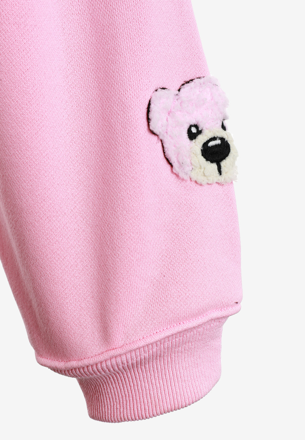 Sudadera corta con capucha de mujer TEDDY Mike Bag con gran parche frontal y detalles en mangas | MWM [PS_COLORS:PINK]