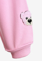 Sudadera corta con capucha de mujer TEDDY Mike Bag con gran parche frontal y detalles en mangas | MWM [PS_COLORS:PINK]