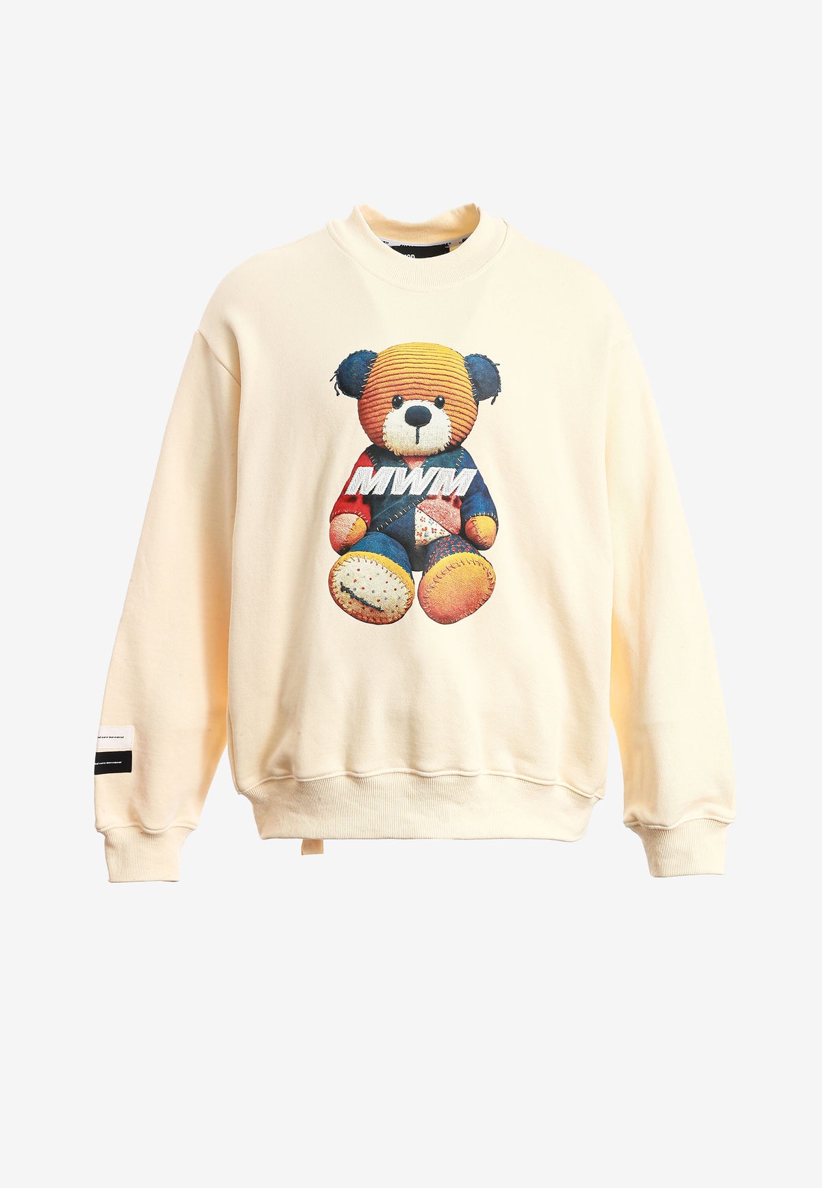 Sudadera TEDDY de corte relajado con print patchwork 3D en el frontal | MWM [PS_COLORS:BEIGE]