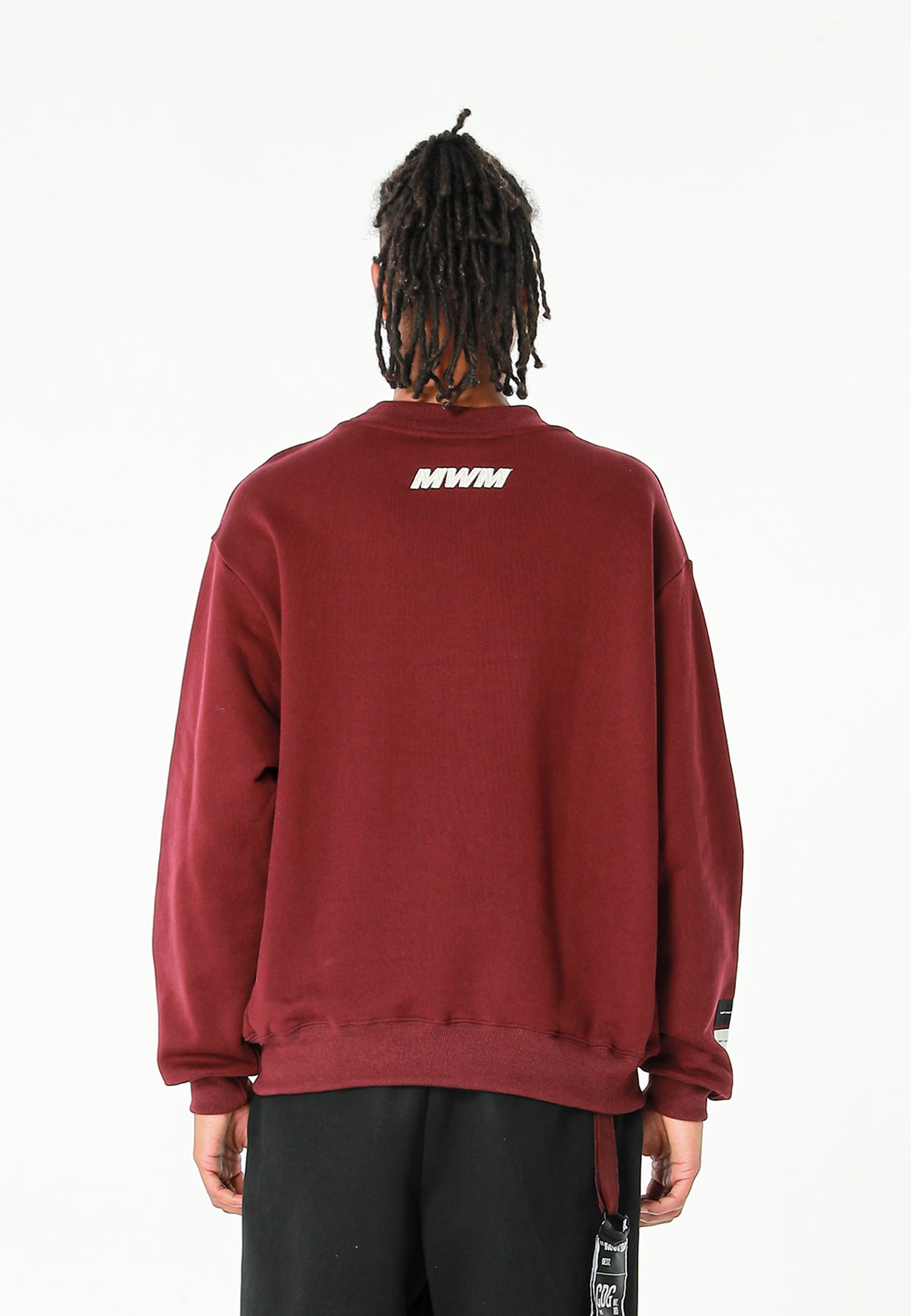 Sudadera TEDDY de corte relajado con print patchwork 3D en el frontal | MWM [PS_COLORS:BURGUNDY]