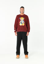 Sudadera TEDDY de corte relajado con print patchwork 3D en el frontal | MWM [PS_COLORS:BURGUNDY]