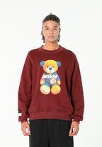 Sudadera TEDDY de corte relajado con print patchwork 3D en el frontal | MWM [PS_COLORS:BURGUNDY]