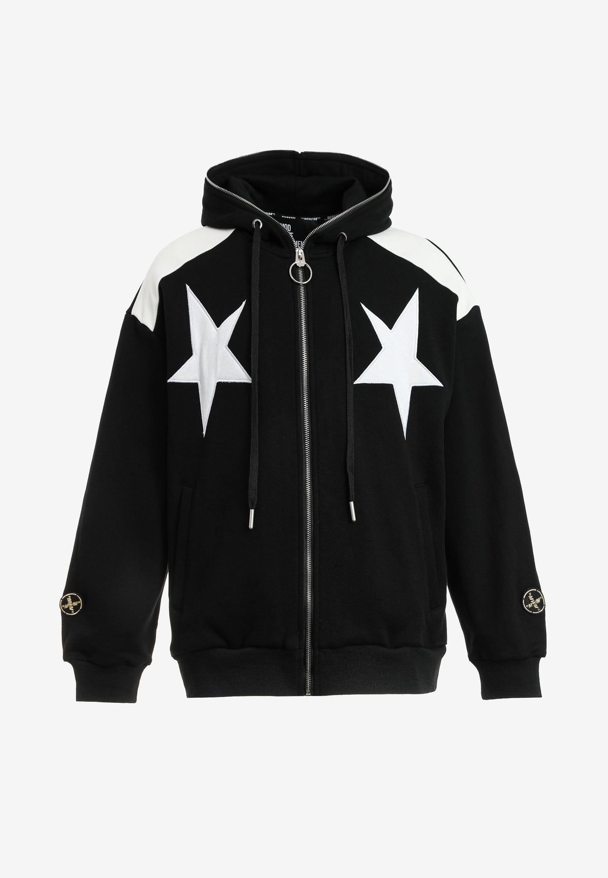 Sudadera con capucha Wings de corte relajado con estrellas frontales y alas en la espalda | MWM [PS_COLORS:BLACK]