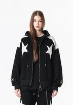 Sudadera con capucha Wings de corte relajado con estrellas frontales y alas en la espalda | MWM [PS_COLORS:BLACK]