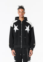 Sudadera con capucha Wings de corte relajado con estrellas frontales y alas en la espalda | MWM [PS_COLORS:BLACK]