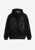 Sudadera con capucha Wings de corte relajado con estrellas frontales y alas en la espalda | MWM [PS_COLORS:BLACK]