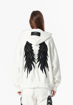 Sudadera con capucha Wings de corte relajado con estrellas frontales y alas en la espalda | MWM [PS_COLORS:WHITE]