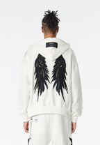 Sudadera con capucha Wings de corte relajado con estrellas frontales y alas en la espalda | MWM [PS_COLORS:WHITE]