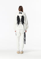 Sudadera con capucha Wings de corte relajado con estrellas frontales y alas en la espalda | MWM [PS_COLORS:WHITE]