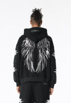 Sudadera con capucha Wings de corte relajado con Mini Wings en mangas y alas de strass en la espalda | MWM [PS_COLORS:BLACK]