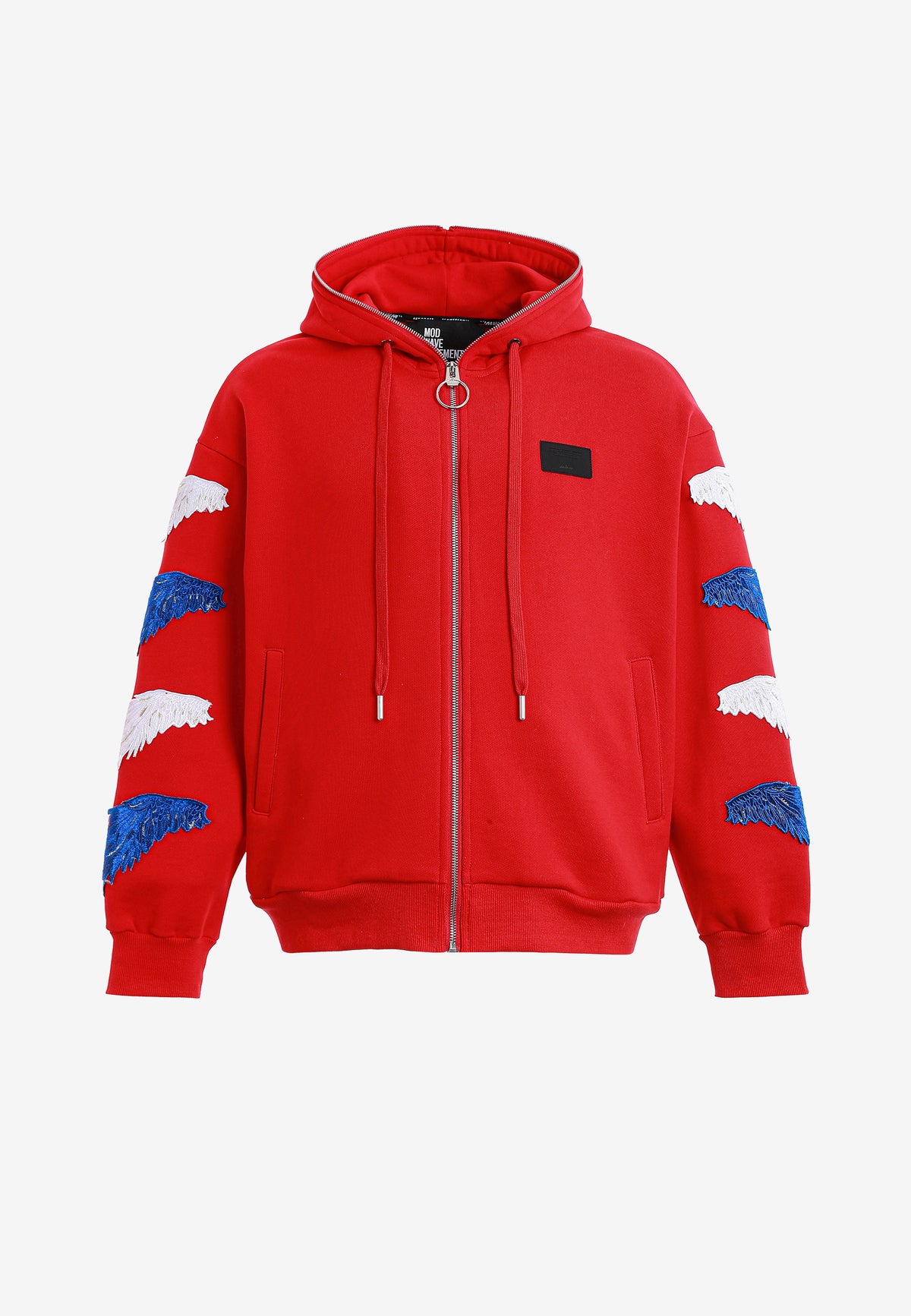 Sudadera con capucha Wings de corte relajado con Mini Wings en mangas y alas de strass en la espalda | MWM [PS_COLORS:RED]