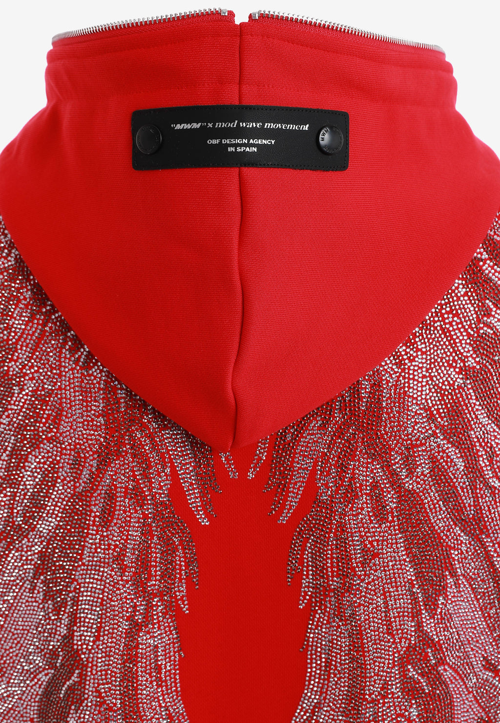 Sudadera con capucha Wings de corte relajado con Mini Wings en mangas y alas de strass en la espalda | MWM [PS_COLORS:RED]