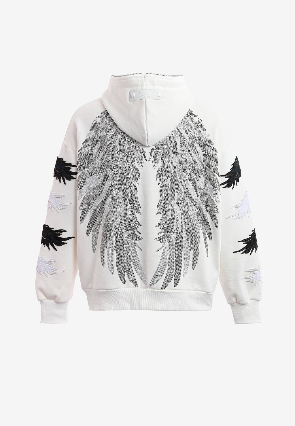 Sudadera con capucha Wings de corte relajado con Mini Wings en mangas y alas de strass en la espalda | MWM [PS_COLORS:WHITE]