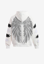 Sudadera con capucha Wings de corte relajado con Mini Wings en mangas y alas de strass en la espalda | MWM [PS_COLORS:WHITE]