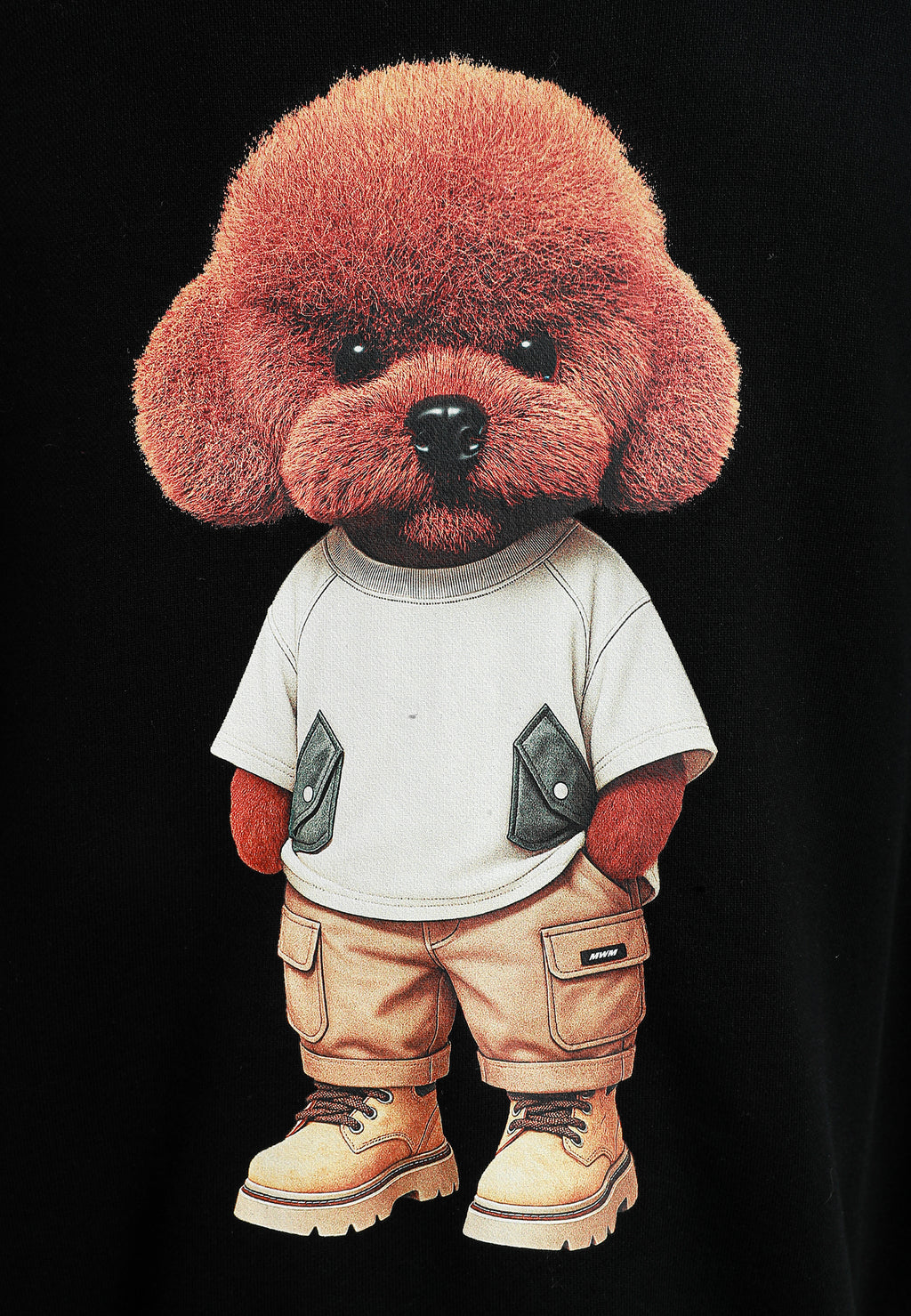 Sudadera con capucha TEDDY de corte regular con bordado frontal y print Streetwear Dog en la espalda | MWM [PS_COLORS:BLACK]