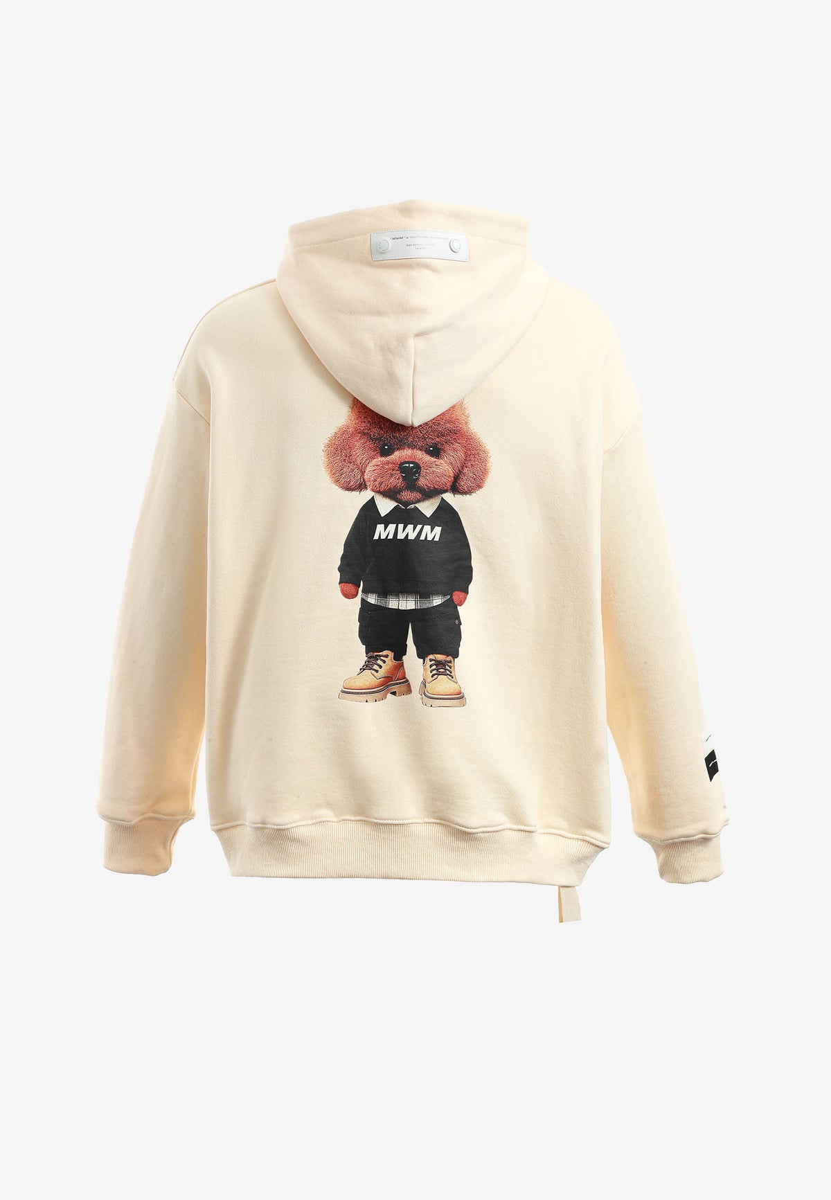 Sudadera con capucha TEDDY de corte regular con bordado frontal y print Streetwear Dog en la espalda | MWM [PS_COLORS:ECRU]
