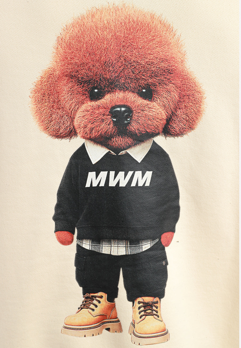Sudadera con capucha TEDDY de corte regular con bordado frontal y print Streetwear Dog en la espalda | MWM [PS_COLORS:ECRU]