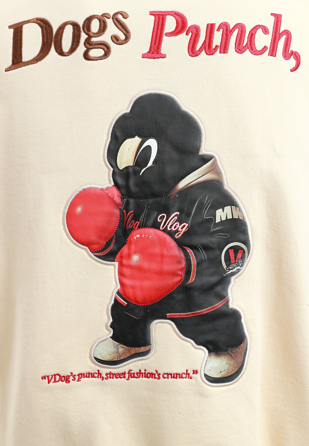 Sudadera oversize Vanguard Dogs Punch con print 3D de boxeo en espalda y mangas | MWM [PS_COLORS:WHITE]