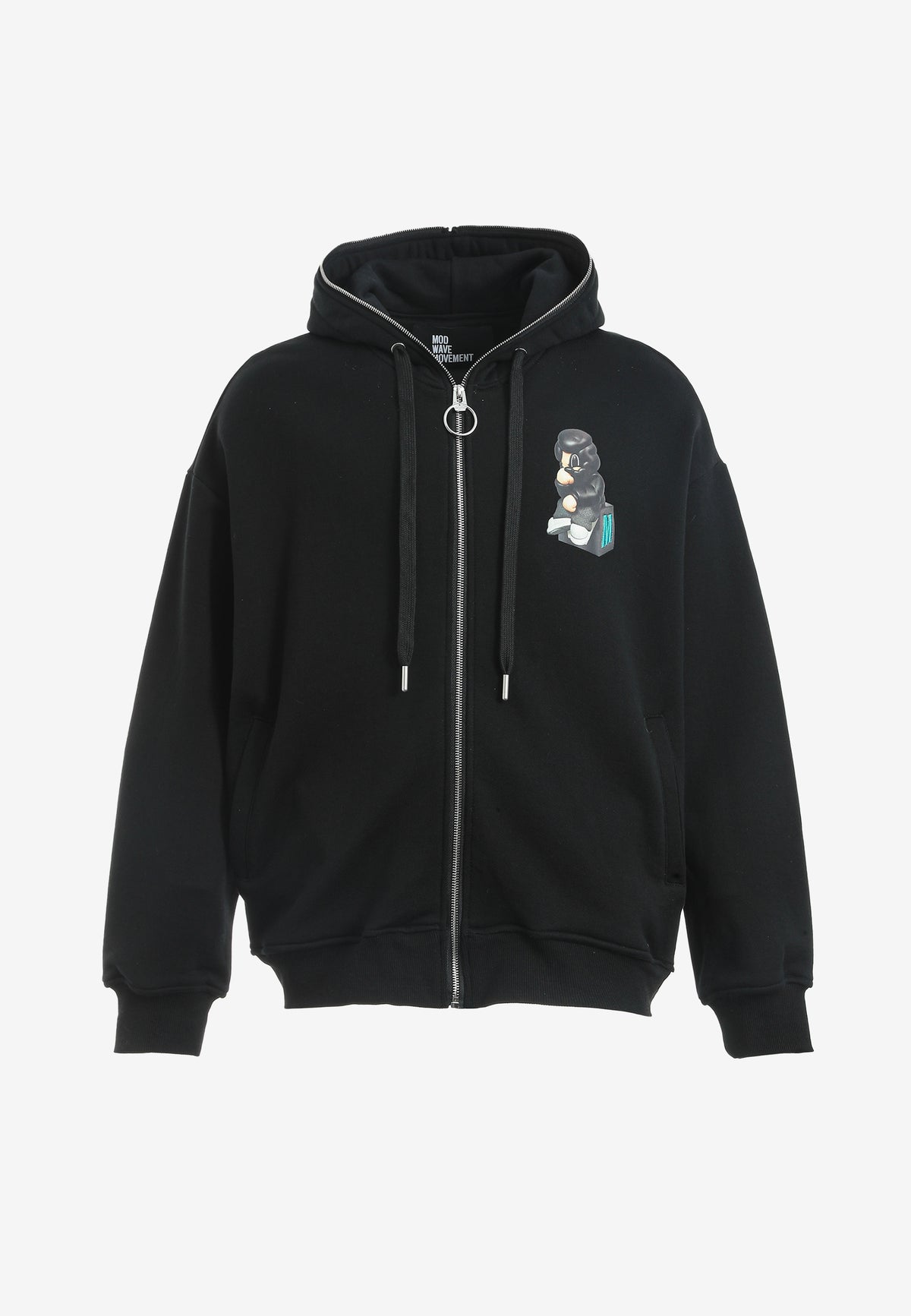 Sudadera con capucha Vanguard Dogs Thinker con cremallera, print y frases bordadas | MWM [PS_COLORS:BLACK]
