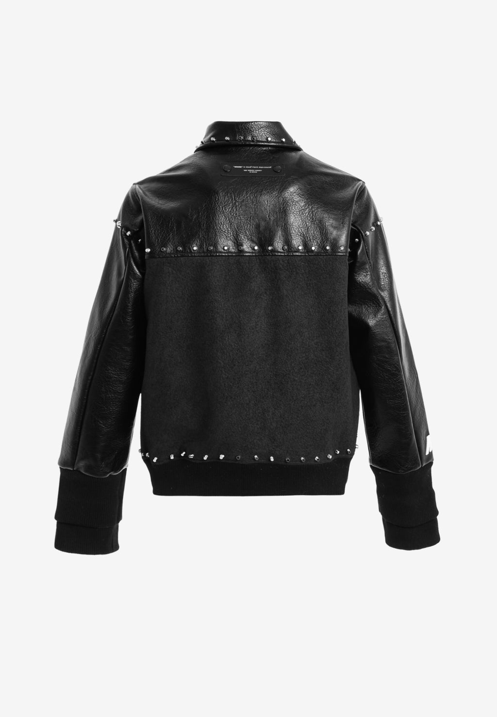 Chaqueta bomber de corte regular efecto piel con tachuelas metálicas y puños dobles | MWM [PS_COLORS:BLACK]