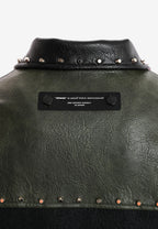 Chaqueta bomber de corte regular efecto piel con tachuelas metálicas y puños dobles | MWM [PS_COLORS:GREEN/BLAC]
