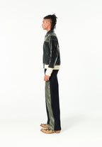 Chaqueta bomber de corte regular efecto piel con tachuelas metálicas y puños dobles | MWM [PS_COLORS:GREEN/BLAC]