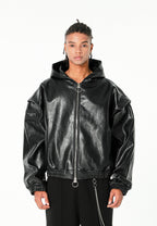 Chaqueta Bomber con capucha y X de cordones cruzados | MWM [PS_COLORS:BLACK]