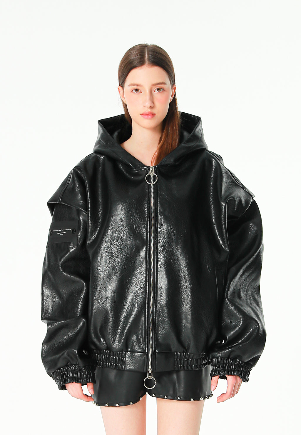 Chaqueta Bomber con capucha y X de cordones cruzados | MWM [PS_COLORS:BLACK]