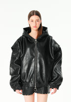 Chaqueta Bomber con capucha y X de cordones cruzados | MWM [PS_COLORS:BLACK]