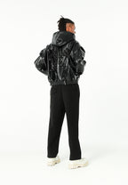 Chaqueta Bomber con capucha y X de cordones cruzados | MWM [PS_COLORS:BLACK]