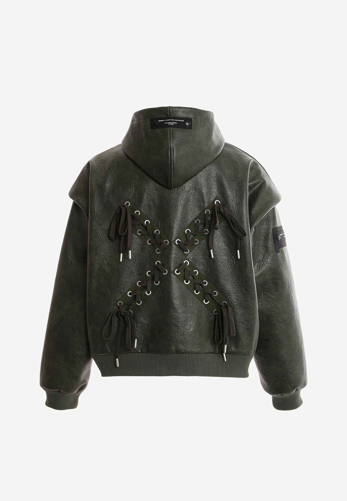 Chaqueta Bomber con capucha y X de cordones cruzados | MWM [PS_COLORS:GREEN]