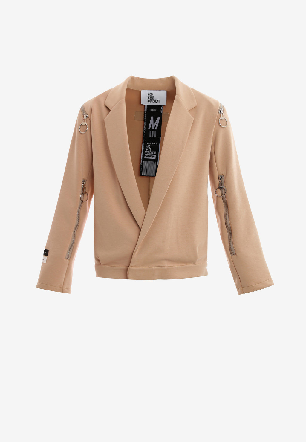 Blazer corto con cremalleras en mangas y hombros | MWM [PS_COLORS:BEIGE]