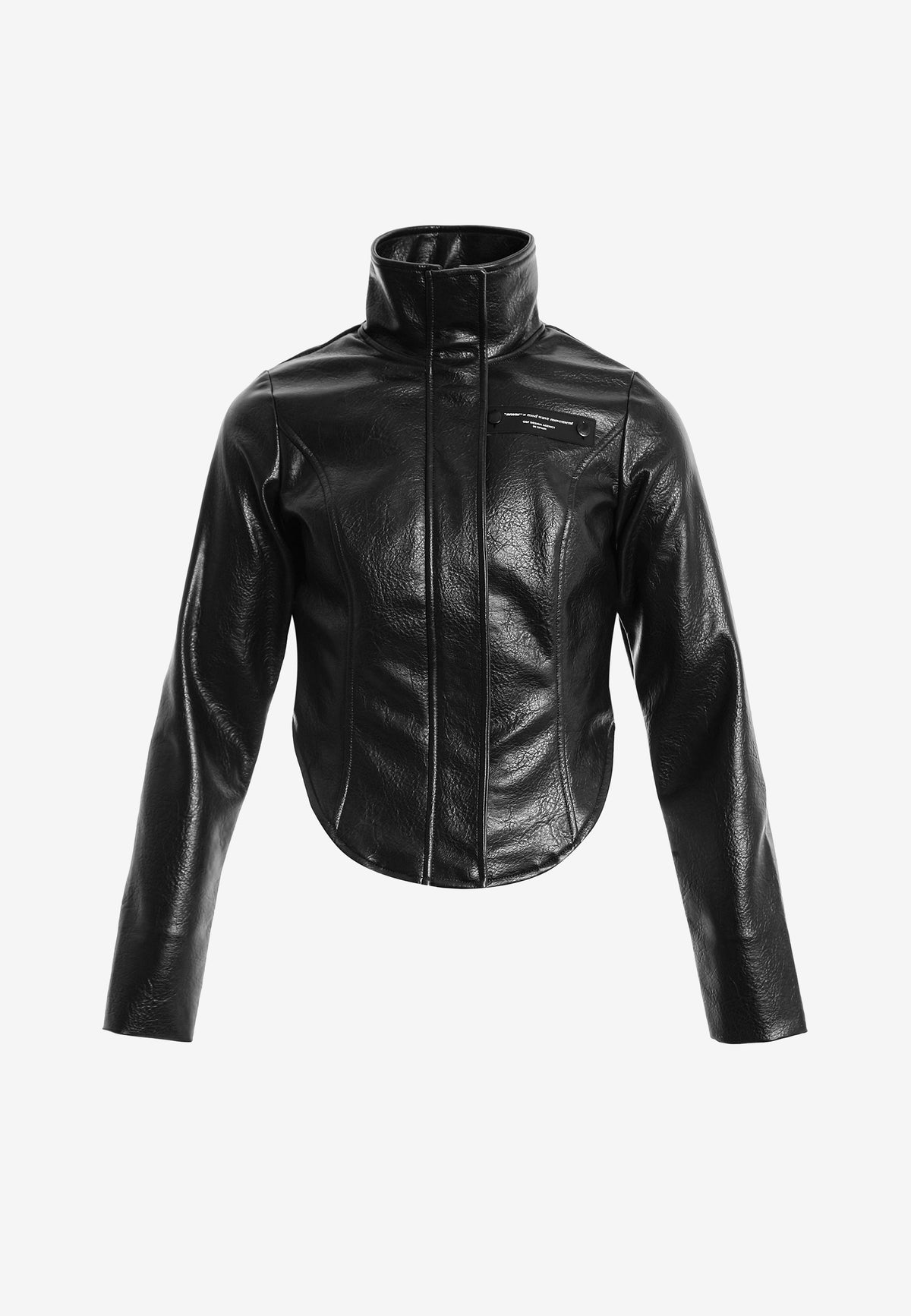 Chaqueta corsé de mujer corta efecto piel con etiqueta en el pecho | MWM [PS_COLORS:BLACK]