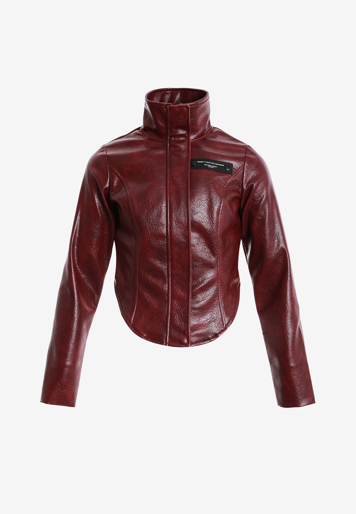 Chaqueta corsé de mujer corta efecto piel con etiqueta en el pecho | MWM [PS_COLORS:BURGUNDY]