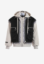 Chaqueta multicapa con capucha, cremallera y paneles superpuestos | MWM [PS_COLORS:BLACK]