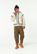 Chaqueta multicapa con capucha, cremallera y paneles superpuestos | MWM [PS_COLORS:ECRU]