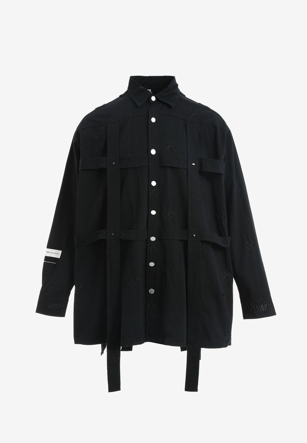 Camisa oversize con diseño entrelazado y motivo circular bordado | MWM [PS_COLORS:BLACK]