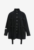 Camisa oversize con diseño entrelazado y motivo circular bordado | MWM [PS_COLORS:BLACK]