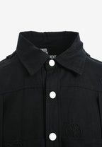 Camisa oversize con diseño entrelazado y motivo circular bordado | MWM [PS_COLORS:BLACK]