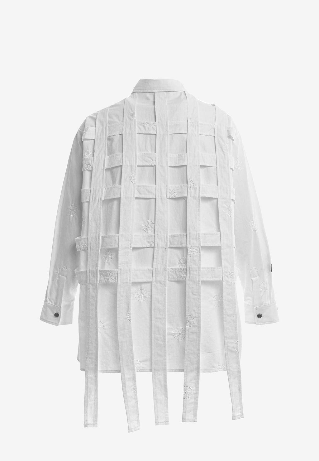 Camisa oversize con diseño entrelazado y motivo circular bordado | MWM [PS_COLORS:WHITE]