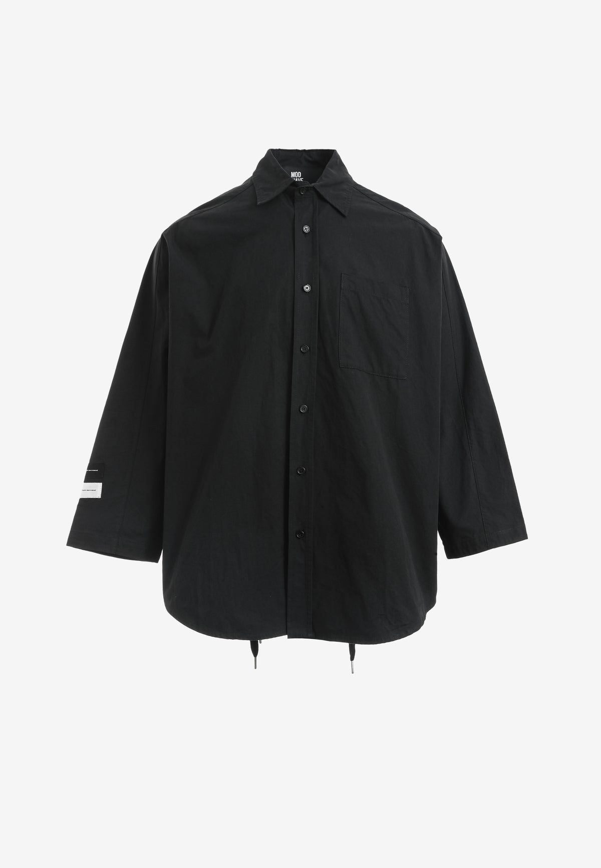 Camisa de corte japonés con puños abiertos y X de cordones cruzados | MWM [PS_COLORS:BLACK]