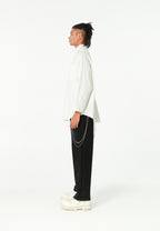 Camisa de corte japonés con puños abiertos y X de cordones cruzados | MWM [PS_COLORS:WHITE]