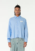 Camisa corta con bolsillos laterales y cierre de inspiración asiatica | MWM [PS_COLORS:BLUE]